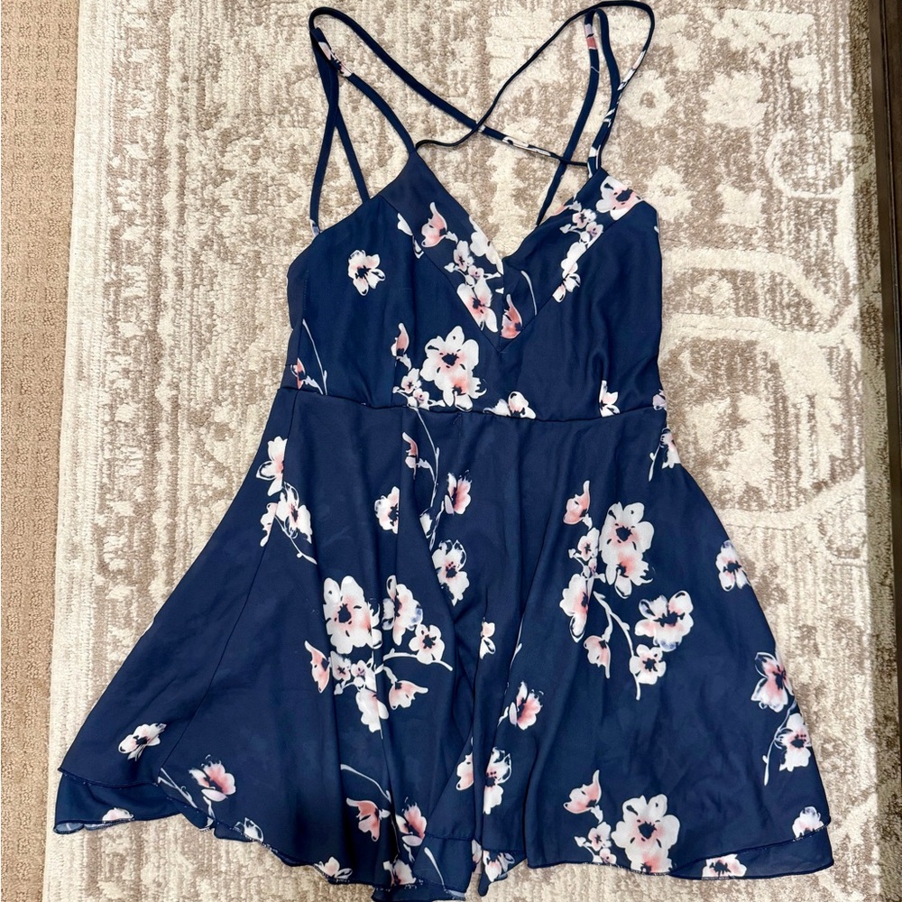HAODUOYI Navy and Pink Floral Dress